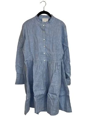 Alice Walk Blue Button-Front Linen Dress Large NWT $275